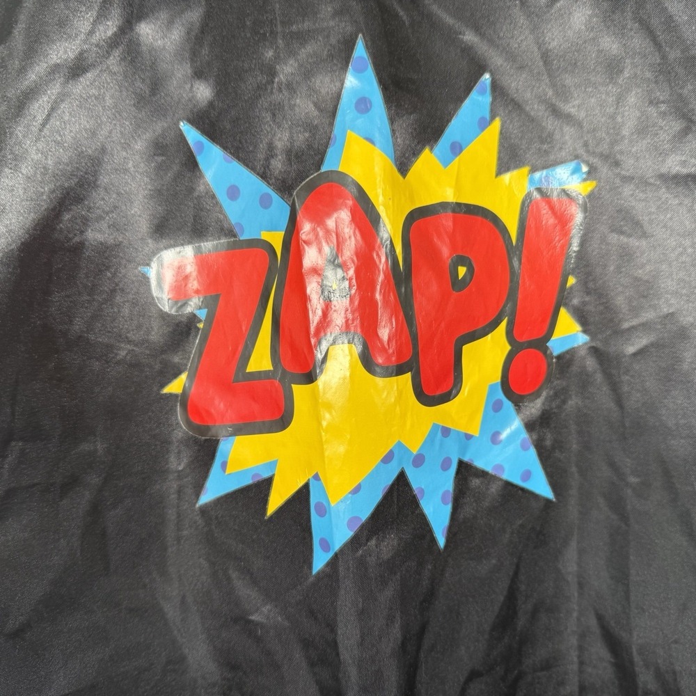 Creative Play Black Satin Superhero Cape Red‎ Trim Kids Costume ZAP! Reversible - Picture 2 of 7